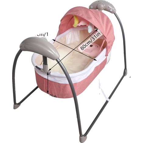 Berceau à bascule pour bébé, télécommande, balancement à 3 vitesses, Rose (1/2)
