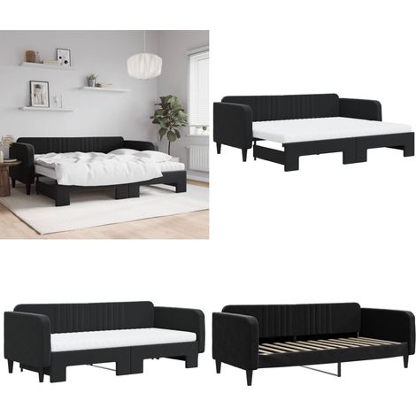 Tagesbett Ausziehbar mit Matratzen Schwarz 90x200 cm Samt - Sofa - Schlafsofa - Gästebett - Tagesbett - Doppelbett - Home & Living (1/5)
