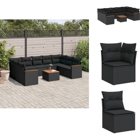 Salon de jardin 10 pcs avec coussins noir résine tressée - Ensemble Salon De Jardin - Mobilier De Jardin - Canapé Extérieur - Table De Jardin - Chaise Lounge (1/5)