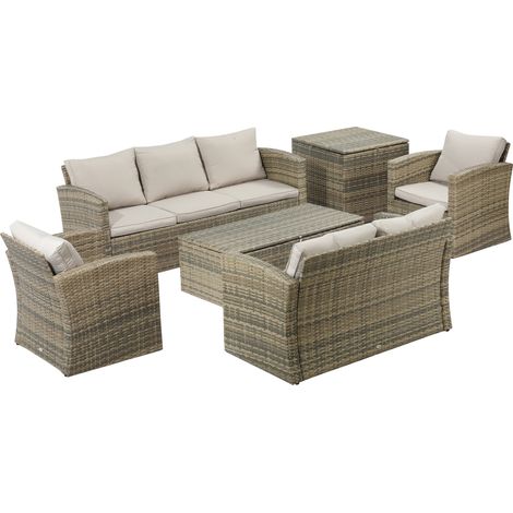 Outsunny Mobili da Giardino 6 Pezzi in Rattan Divani Poltrone Tavoli