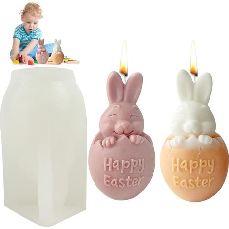 Kerzen Silikonform Ostern, 3D Silikonform Hase, Gießform Ostern Kaninchen Silikonformen, Kerzenform Silikon Für Diy Seife, Kerzen, Keks, Schokoladenkuchen, Silikonform Ei Haus Dekoration (1/5)