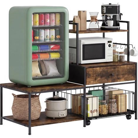 Supporto per mini frigorifero, organizer multiuso, design autoportante, marrone (1/2)