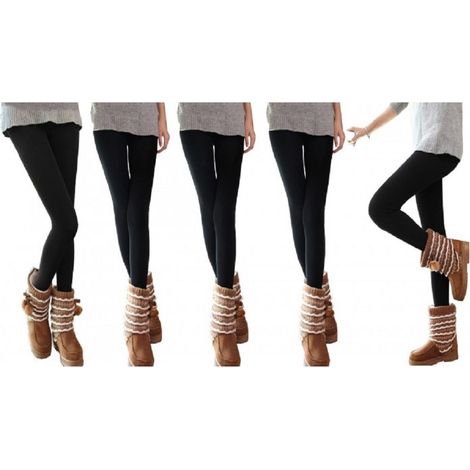 Trade Shop - Schwarze Leggings Frau Thermische Effekt Innere Felped Stretch Eine Größe - S-M