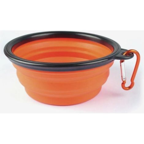 Gamelle de voyage pliable pour chien - Gamelle pour chiot - Silicone avec mousqueton - Orange - 2 pièces de 450 ml chacune (1/5)