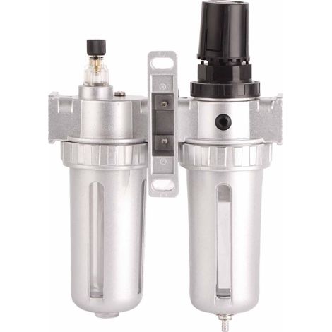 Jeu de filtre à air et séparateur d'eau avec régulateur de pression, traitement air comprimé en aluminium moulé cuivre plastique, SFC400 argent (1/5)