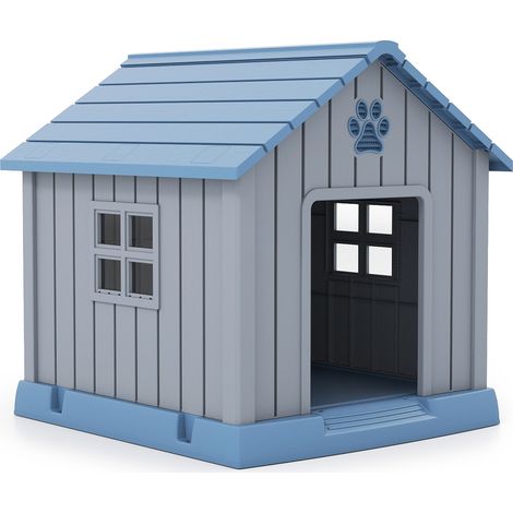 COSTWAY Plastic Dog House with Air Vents and Elevated Floor Blue