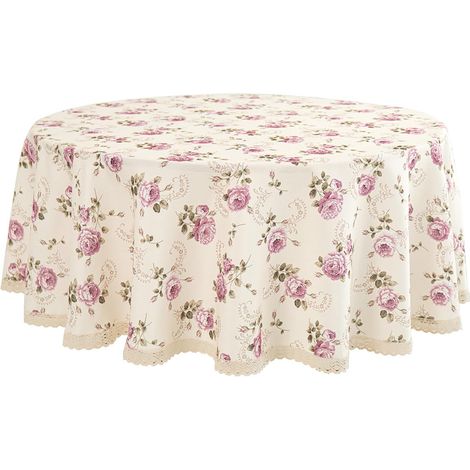 Nappe ronde de 70 pouces à motif floral, résistante aux taches et imperméable, idéale pour les tables de vin, la cuisine, les repas, l'intérieur et l'extérieur, ainsi que les buffets (beige). (1/5)