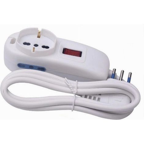 TRADE SHOP - Multipresa 1 Uscite Universali+2 Bipasso 10/16a Spina 10a Cavo 1.5mt Bianco 80187n - (1/2)