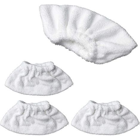 Juego de 4 paños de microfibra para limpieza a vapor con boquilla manual, juego de paños de esponja, funda de rizo de algodón, compatible con la mayoría de limpiadores a vapor (blanco) (1/5)