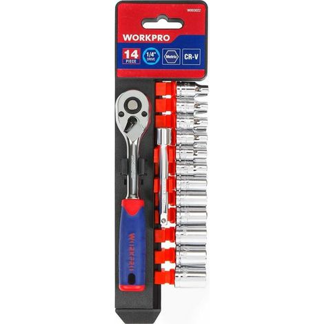 – Coffret de clés à cliquet 1/4" avec 72 dents – Douilles Cr-V 14 pièces – Dégagement rapide pour espaces étroits – Design ergonomique (1/5)