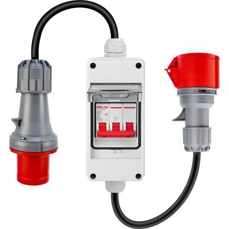 Adaptateur CEE 63 A vers 32 A, IP44, prise secteur CEE avec disjoncteur, fiche 63 A 400 V vers prise haute tension 32 A 400 V, rallonge CEE avec adaptateur haute tension, Brevet n° : 015064704-0003 (1/5)