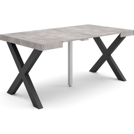 Skraut Home - Table console extensible, Console meuble, 160, Pour 8 personnes, Pieds bois massif, Style moderne, Gris Ciment (1/5)