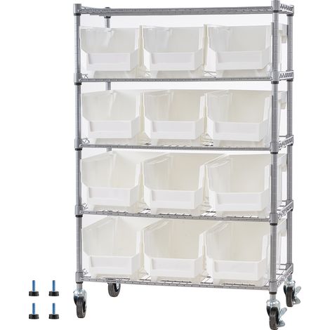 Mophorn Scaffale mobile a 5 ripiani con 12 contenitori, sistema di scaffalature in filo d'acciaio con ruote, ideale per garage, magazzino, ufficio, ristorante, aula e cucina (1/5)