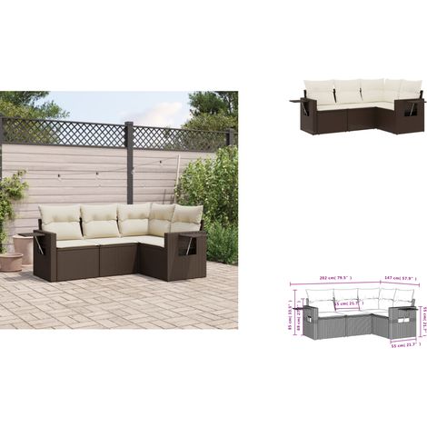 The Living Store Salon de jardin 4 pcs avec coussins marron résine tressée - Meubles de jardin (1/3)