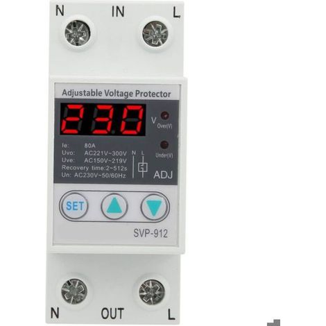 Régulateur De Tension 230v, Contre Les Surtensions Relais De Protection De Récupération Réglable Voltmètre Svp-912(63a) (1/5)