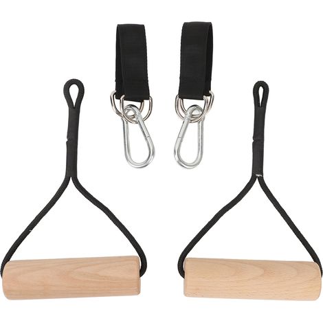 Anneaux de gymnastique en bois, poignées de traction portables, appareil de musculation des bras avec sac de rangement pour salle de sport extérieure à domicile. (1/5)