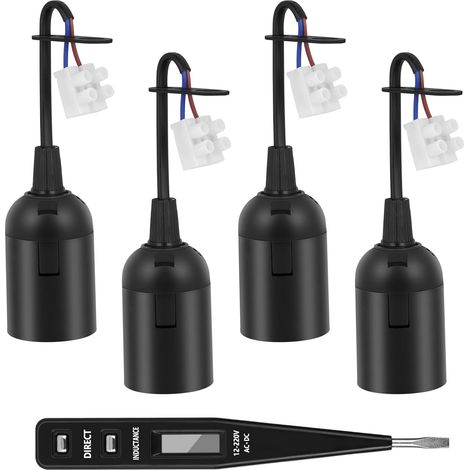 Lot de 4 Douille E27, Câble 12cm, Plastique Noir, Testeur Tension, Rénovation Luminaire