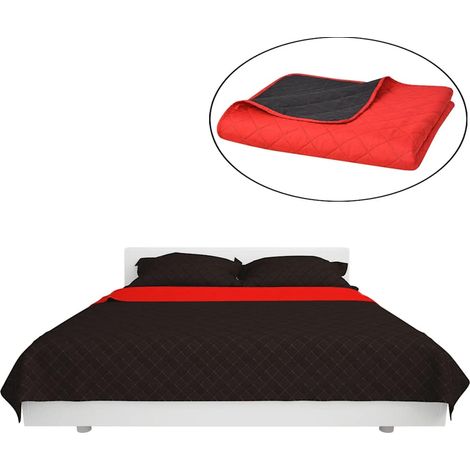 vidaXL Cubrecama acolchado doble cara 220x240 cm rojo y negro (1/2)