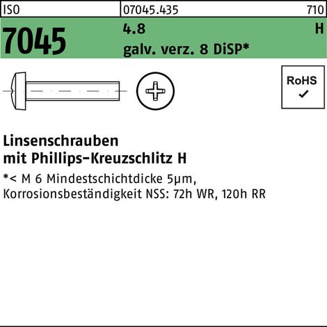 ISO 7045 Form C Linsenkopfschraube VG M5x12 Stahl 4.8 dickschichtpassiviert PH 1000 Stk (1/2)