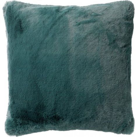 ZAYA - Housse de coussin 45x45 cm - aspect fourrure - couleur unie - Vert sauge - avec fermeture éclair - sans coussin intérieur (1/5)