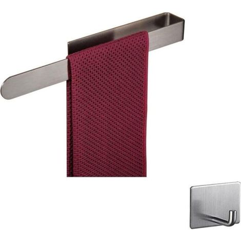 Porte-serviettes sans poinçon salle de bain en acier inoxydable avce un crochet - 35x5x4cm (1/5)