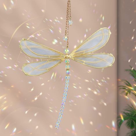 Suncatcher - Décoration de fenêtre - Cristaux de verre - Décoration de fenêtre - En forme de pétales de soleil - Décoration en cristal - Arc-en-ciel - À suspendre - Pour jardin (libellule) (1/5)