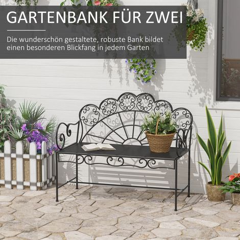Banc de jardin 2 places solide, banc public inoxydable, assise en métal pour terrasse, extérieur et jardin, 107x55,5x92cm, noir (1/5)