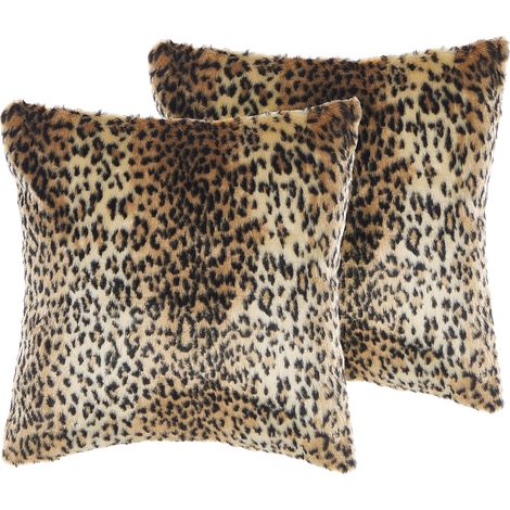 Conjunto de 2 cojines de acrílico marrón 45 x 45 cm patrón de leopardo cremallera glamour sala de estar dormitorio Foxtail