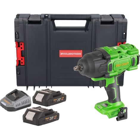 Procraft PWA80bb Akku Schlagschrauber 20 V 1600 Nm 1/2" Brushless + 2x Akku 2,0 Ah + Ladegerät + RHINO Toolcase (1/5)