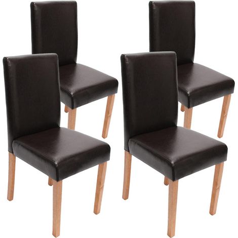 Juego de 4 sillas de cocina comedor en cuero marrón con patas de madera clara diseño moderno 040000557