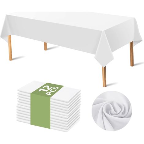 12 Pièces Nappes Blanches Jetable, 137 x 274cm Nappe Blanche Rectangulaire Imperméable, Nappes Jetables, Nappe de Table pour fête d'anniversaire, Banquet, Pique Nique Barbecue (1/5)