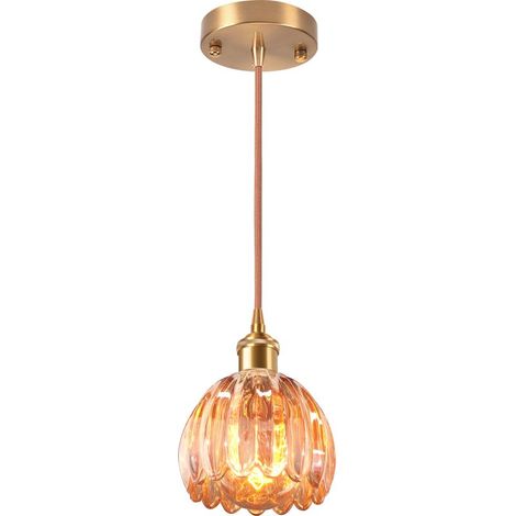 Suspension Luminaire En Verre Plafonnier D'Intérieur Vintage Lustre Rétro Suspension Moderne En Verre Pour Chambre, Salon, Couloir Ambre (1/5)