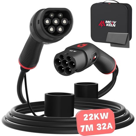 Cable Type 2 Electric and Hybrid Car Charging Cable 22kW Three Phase 32A 7 Meter Type 2 to Type 2 EV Charger Cable Compatible with e-208, Spring, Model Y/3, Zoe, Kona EV etc (1/5)