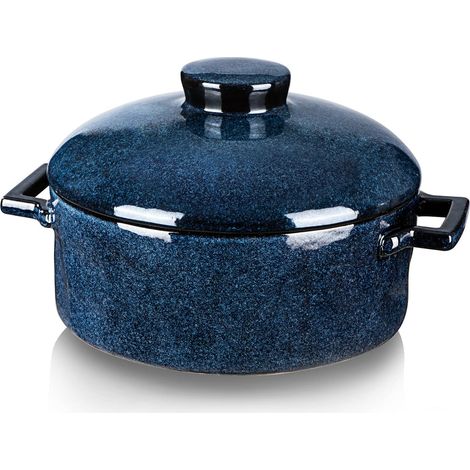 Cocotte ronde profonde en céramique avec couvercle et poignées pour lasagnes, pour fête, dîner, banquet, usage quotidien (bleu) (1/5)
