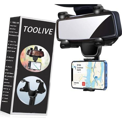 Supporto per telefono da specchietto retrovisore per auto, supporto girevole a 360°, supporto universale per telefono da specchietto retrovisore per auto (9,4 cm) (1/5)
