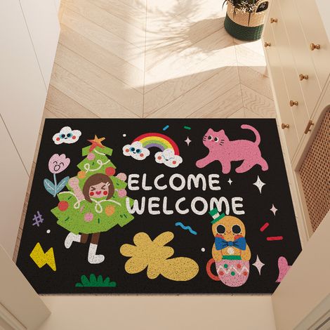 Entryway door mat, dustproof, mud-scraping, wear-resistant, customizable, creative cartoon PVC printed rug for home use - Little Adventurer - 4060cm