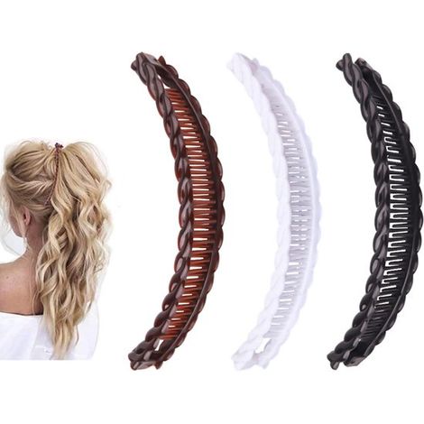 Lot de 3 pinces à cheveux banane pour femme - Grandes pinces rétro forme poisson - Pinces queue de cheval multifonctions - Résistantes à la casse - Idée cadeau Noël (1/5)