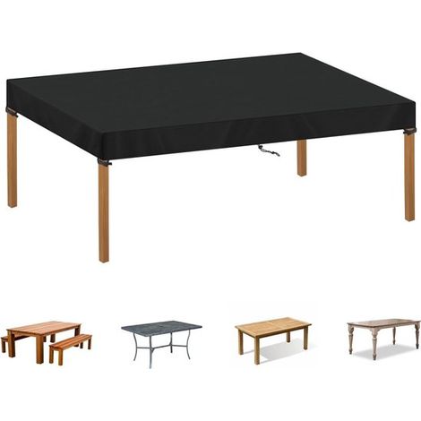 Funda para mesa，150x90x15cm，Fundas para mesas de exterior，Funda protectora para mesa de jardín，Impermeable，Tela Oxford，Negra (1/5)