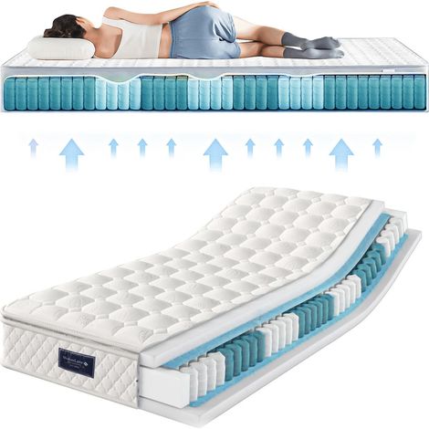 Matelas 90x200 cm mousse froide 7 zones ressorts ensachés H3 25cm certifié Oeko-Tex revêtement microfibre 100 nuits essai confort ferme et sain (1/5)