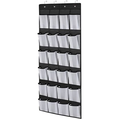 (Noir)Range Chaussures Porte Suspendu en Tissu Avec 24 Poches 150 x 50 cm Organisateur de Chaussures Pour Placard de Salle de Bain Chambre (1/4)