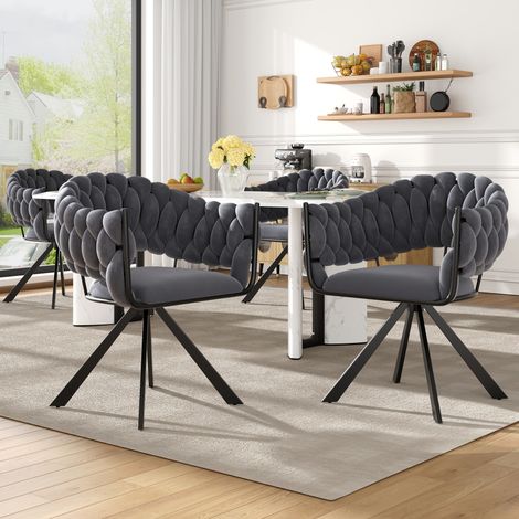 Silla de comedor de terciopelo gris, ergonomica, con patas metalicas regulables, 64 x 54 x 77 cm (1/5)