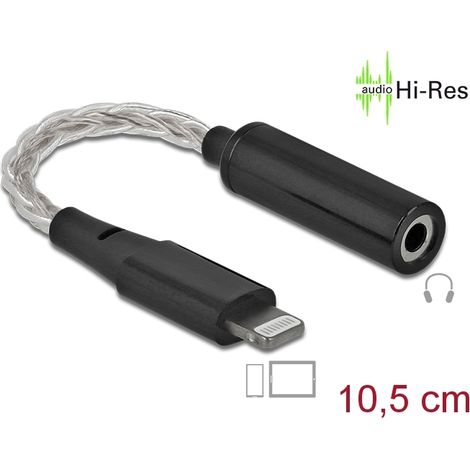 Delock Adaptador de audio de 8 pines Lightning⢠macho a 3,5 mm, conector estéreo de 4 pines hembra 10,5 cm