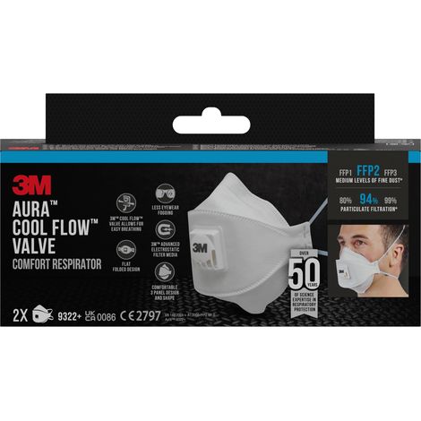 Masque Anti-poussière Fine 3M Aura 9322C2N, FFP2 Avec Soupape 2 Pcs (1/5)