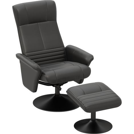 Poltrona relax girevole con poggiapiedi in microfibra nera MODENUIT (1/4)