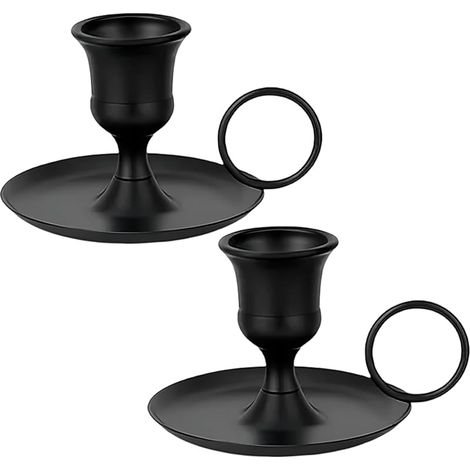 2 Pièces Bougeoir, Porte Bougie en Fer et Aluminium, Bougeoire avec Poignée, Base Large, Noir, Adapté à Divers Espaces de Vie, Mariages et Événements Festifs (1/5)
