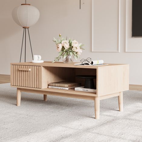 Table basse fixe 100x50x45 cm pour salon, bureau et espace de détente - Table d'appoint moderne - Bois et Métal -Naturel