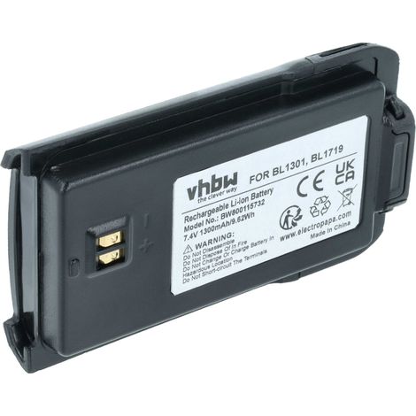 vhbw Akku Ersatz für Hyt / Hytera BL1719, BL2407, BL1301 für Funkgerät, Walkie Talkie (1300 mAh, 7,4 V, Li-Ion)