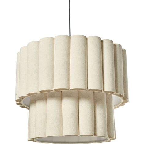 Lampadario con paralume in tessuto di lino nero opaco beige chiaro Belessa (1/4)