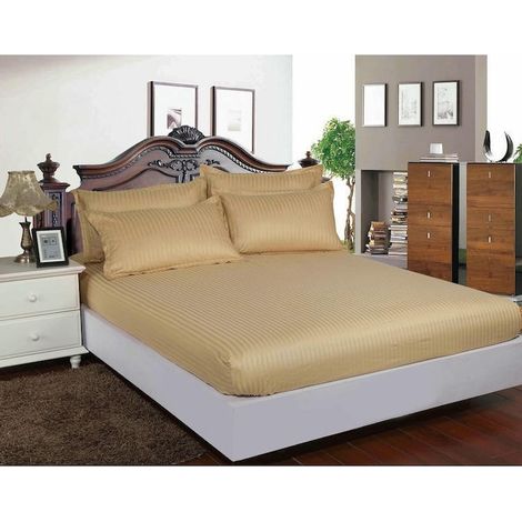 Couvre-lit damassé + 2 taies d'oreiller pour matelas 120x200cm, beige, DHUS4 (1/2)