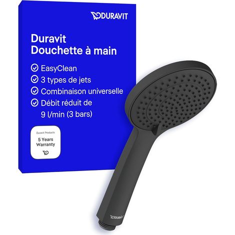 Pomme de douche universelle , avec 3 types de jets (Rain, IntenseRain, SoftRain), douchette ronde, noir mat (1/5)